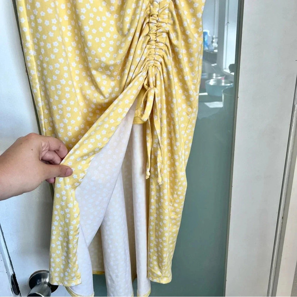Hollister Yellow Cinched Floral Side Slit Midi Sun Dress Summer Spring Size XS - Picture 6 of 15